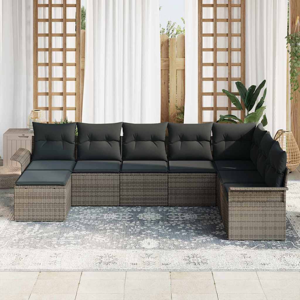Garten-Sofa-Set mit Kissen 8 pcs Grau Poly Rattan