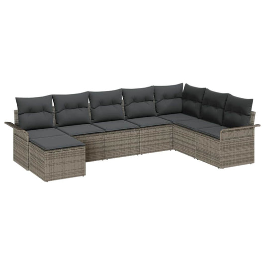 Garten-Sofa-Set mit Kissen 8 pcs Grau Poly Rattan
