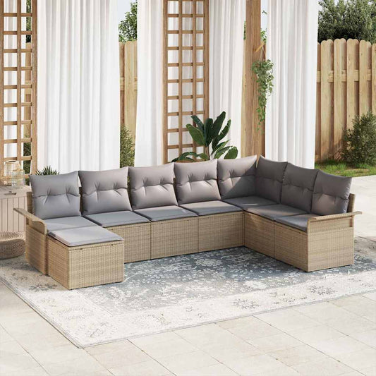 Garten-Sofa-Set mit Kissen 8 pcs Beige Poly Rattan