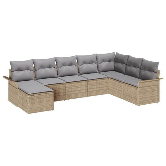 Garten-Sofa-Set mit Kissen 8 pcs Beige Poly Rattan