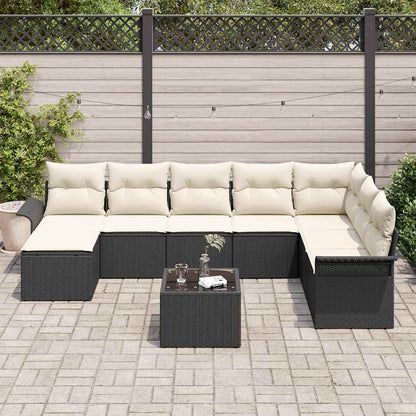 Garten-Sofa-Set mit Kissen 9 pcs Schwarz Poly Rattan