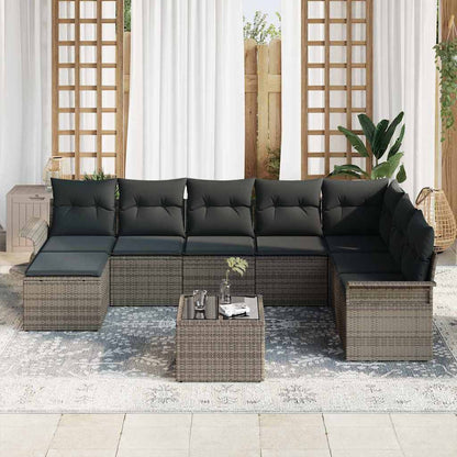Garten-Sofa-Set mit Kissen 9 pcs Grau Poly Rattan
