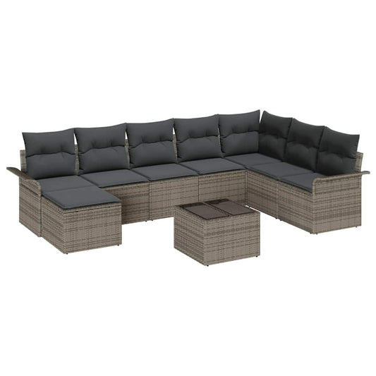 Garten-Sofa-Set mit Kissen 9 pcs Grau Poly Rattan