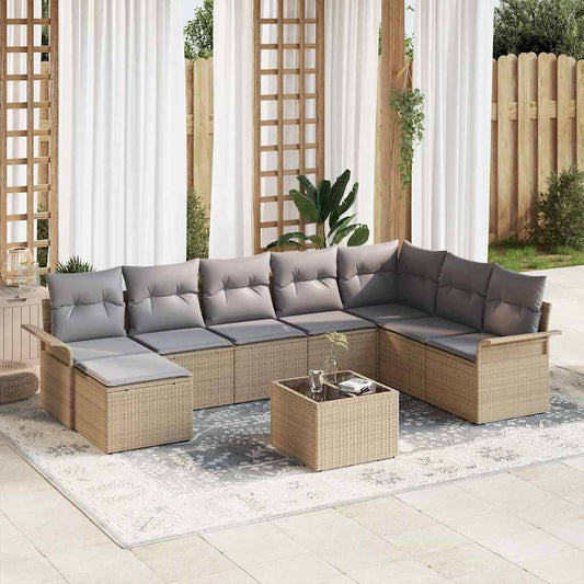 Garten-Sofa-Set mit Kissen 9 pcs Beige Poly Rattan