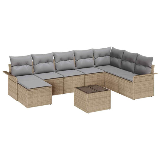 Garten-Sofa-Set mit Kissen 9 pcs Beige Poly Rattan