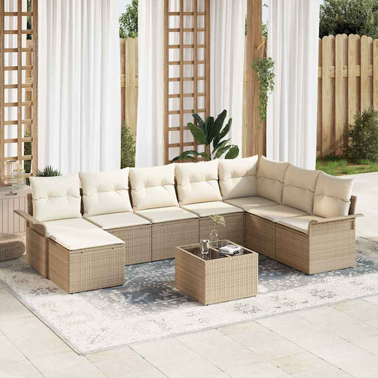 Garten-Sofa-Set mit Kissen 9 pcs Beige Poly Rattan