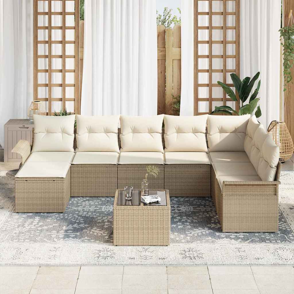 Garten-Sofa-Set mit Kissen 9 pcs Beige Poly Rattan