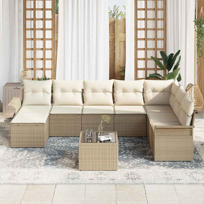 Garten-Sofa-Set mit Kissen 9 pcs Beige Poly Rattan