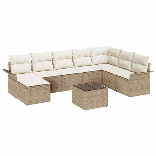 Garten-Sofa-Set mit Kissen 9 pcs Beige Poly Rattan
