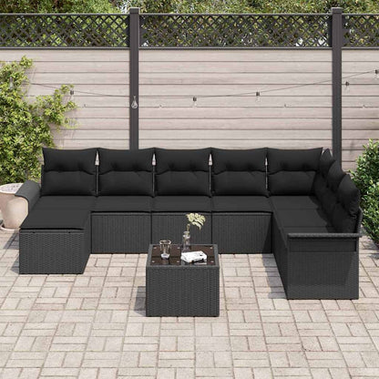 Garten-Sofa-Set mit Kissen 9 pcs Schwarz Poly Rattan