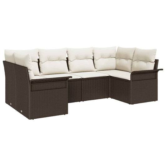 Garten-Sofa-Set mit Kissen 6 pcs Braun Poly Rattan