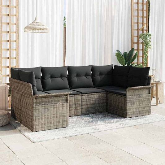 Garten-Sofa-Set mit Kissen 6 pcs Grau Poly Rattan