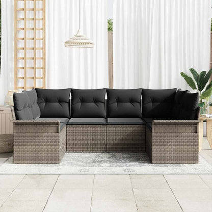 Garten-Sofa-Set mit Kissen 6 pcs Grau Poly Rattan