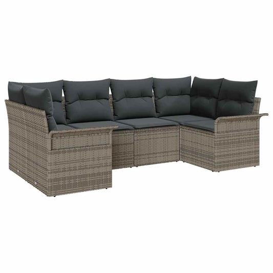 Garten-Sofa-Set mit Kissen 6 pcs Grau Poly Rattan