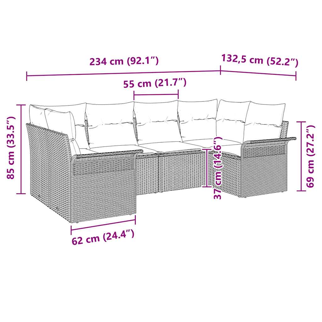 Garten-Sofa-Set mit Kissen 6 pcs Grau Poly Rattan