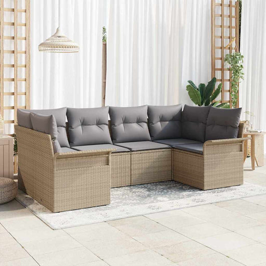Garten-Sofa-Set mit Kissen 6 pcs Beige Poly Rattan