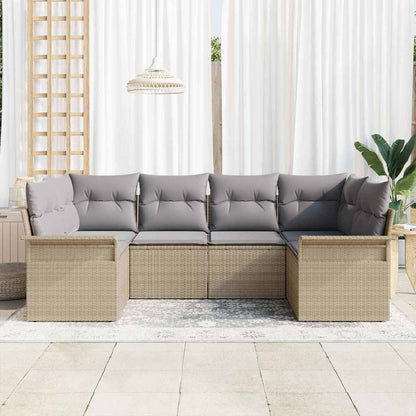 Garten-Sofa-Set mit Kissen 6 pcs Beige Poly Rattan