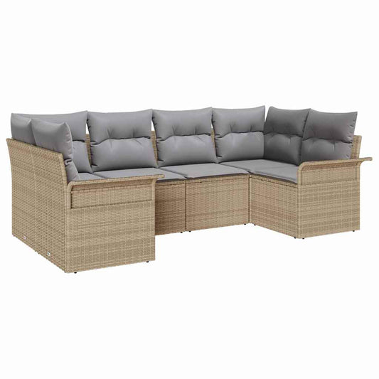 Garten-Sofa-Set mit Kissen 6 pcs Beige Poly Rattan