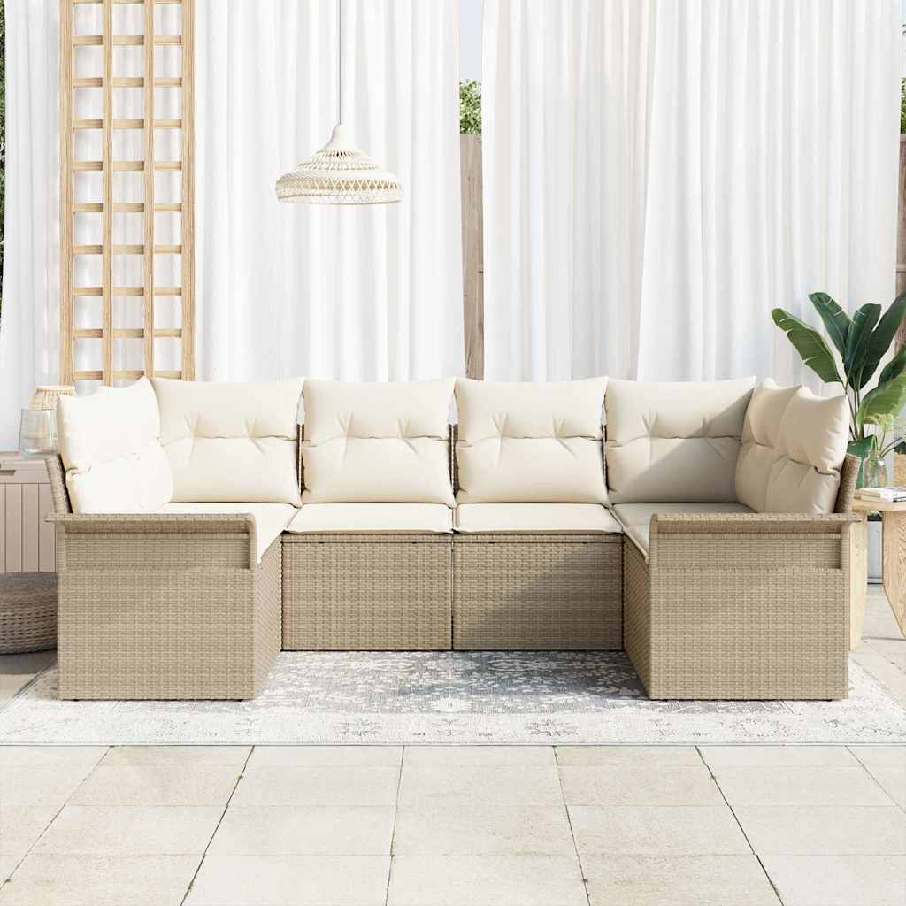 Garten-Sofa-Set mit Kissen 6 pcs Beige Poly Rattan