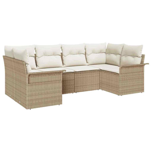 Garten-Sofa-Set mit Kissen 6 pcs Beige Poly Rattan