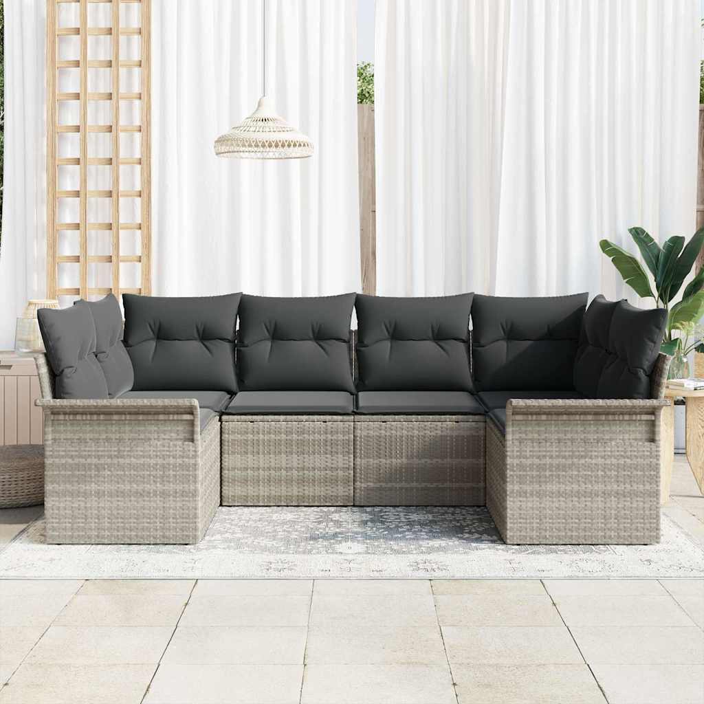 Garten-Sofa-Set mit Kissen 6 pcs Hellgrau Poly Rattan