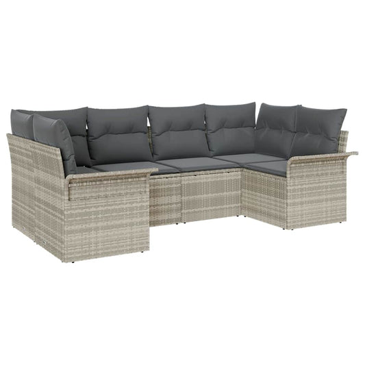 Garten-Sofa-Set mit Kissen 6 pcs Hellgrau Poly Rattan
