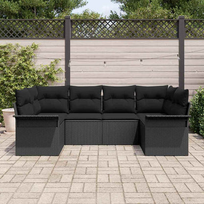 Garten-Sofa-Set mit Kissen 6 pcs Schwarz Poly Rattan