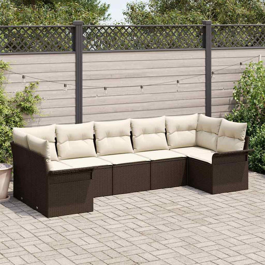 Garten-Sofa-Set mit Kissen 7 pcs Braun Poly Rattan