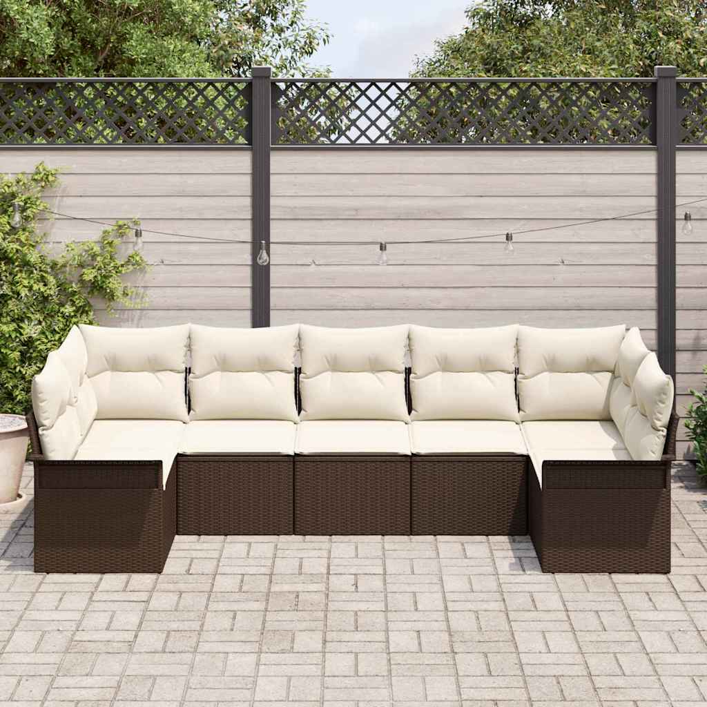 Garten-Sofa-Set mit Kissen 7 pcs Braun Poly Rattan