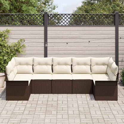 Garten-Sofa-Set mit Kissen 7 pcs Braun Poly Rattan