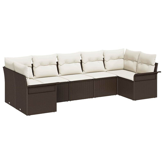 Garten-Sofa-Set mit Kissen 7 pcs Braun Poly Rattan