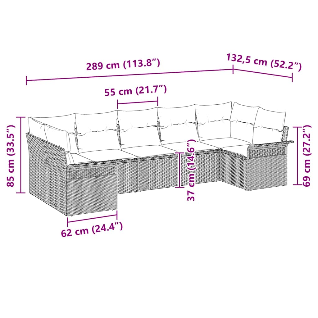 Garten-Sofa-Set mit Kissen 7 pcs Braun Poly Rattan