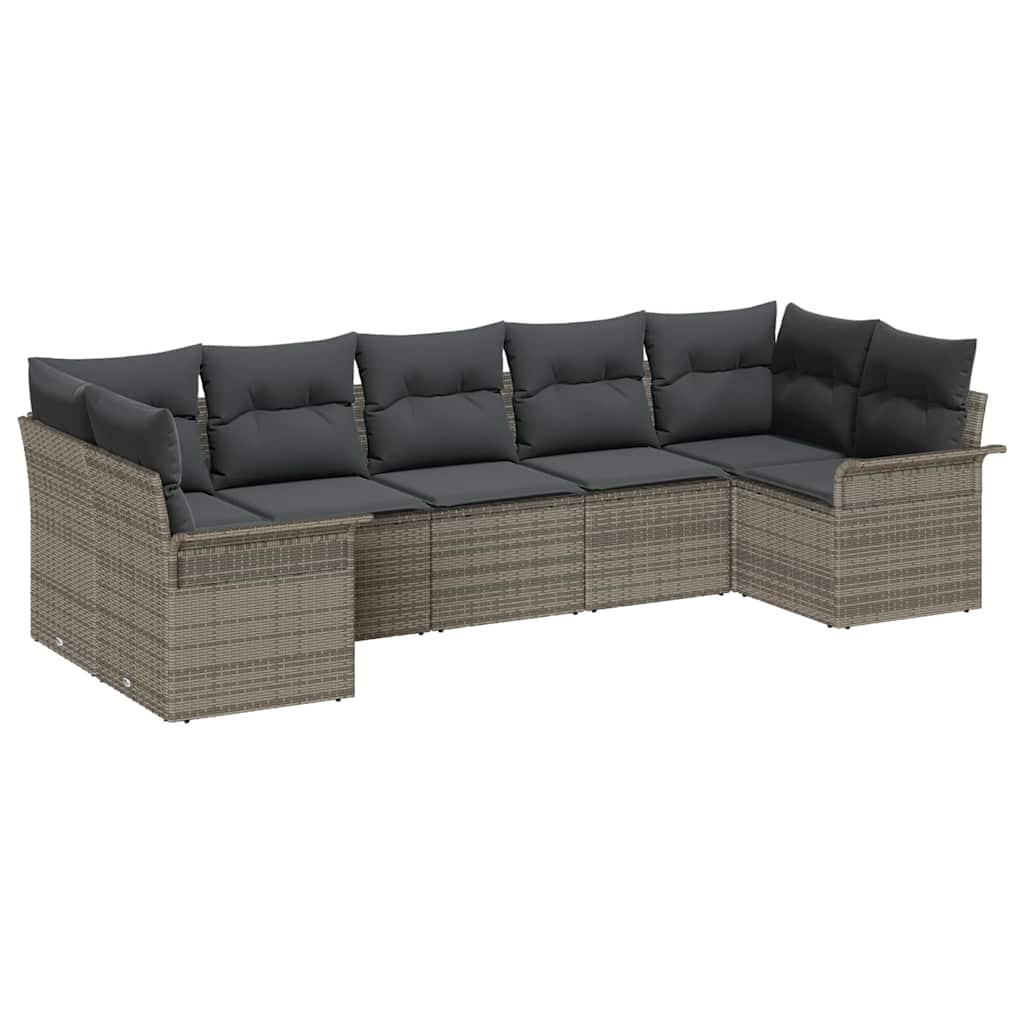 Garten-Sofa-Set mit Kissen 7 pcs Grau Poly Rattan