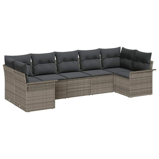Garten-Sofa-Set mit Kissen 7 pcs Grau Poly Rattan