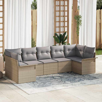 Garten-Sofa-Set mit Kissen 7 pcs Beige Poly Rattan