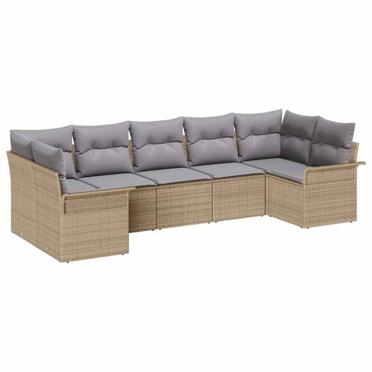 Garten-Sofa-Set mit Kissen 7 pcs Beige Poly Rattan
