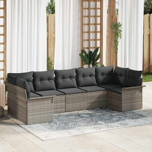 Garten-Sofa-Set mit Kissen 7 pcs Hellgrau Poly Rattan