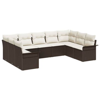 Garten-Sofa-Set mit Kissen 9 pcs Braun Poly Rattan