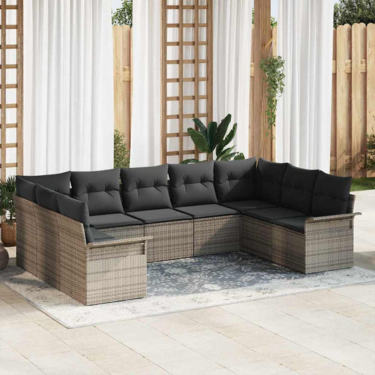 Garten-Sofa-Set mit Kissen 9 pcs Grau Poly Rattan
