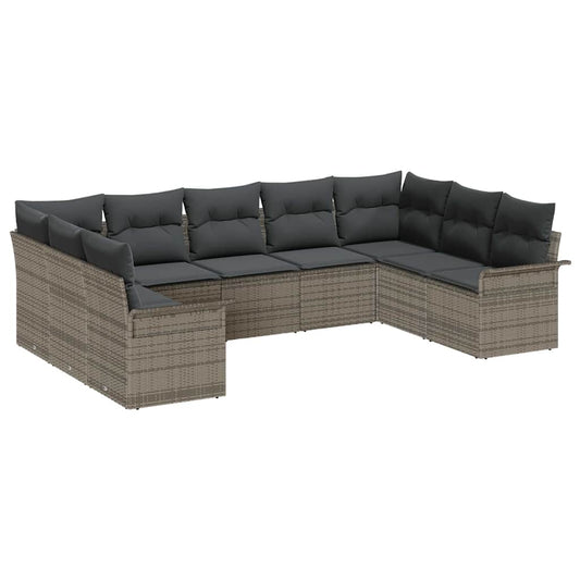 Garten-Sofa-Set mit Kissen 9 pcs Grau Poly Rattan