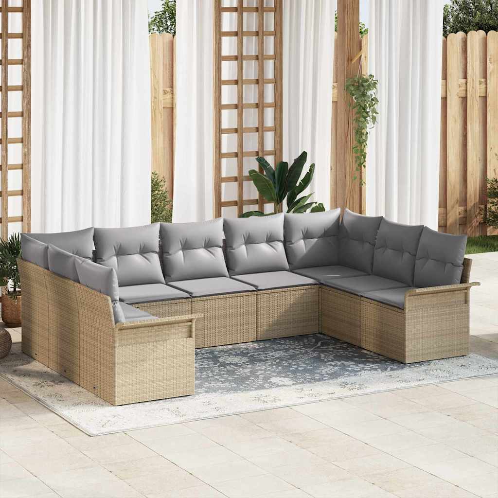 Garten-Sofa-Set mit Kissen 9 pcs Beige Poly Rattan