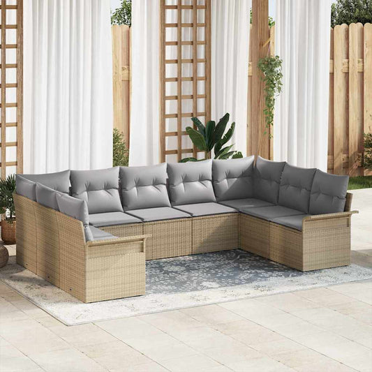 Garten-Sofa-Set mit Kissen 9 pcs Beige Poly Rattan