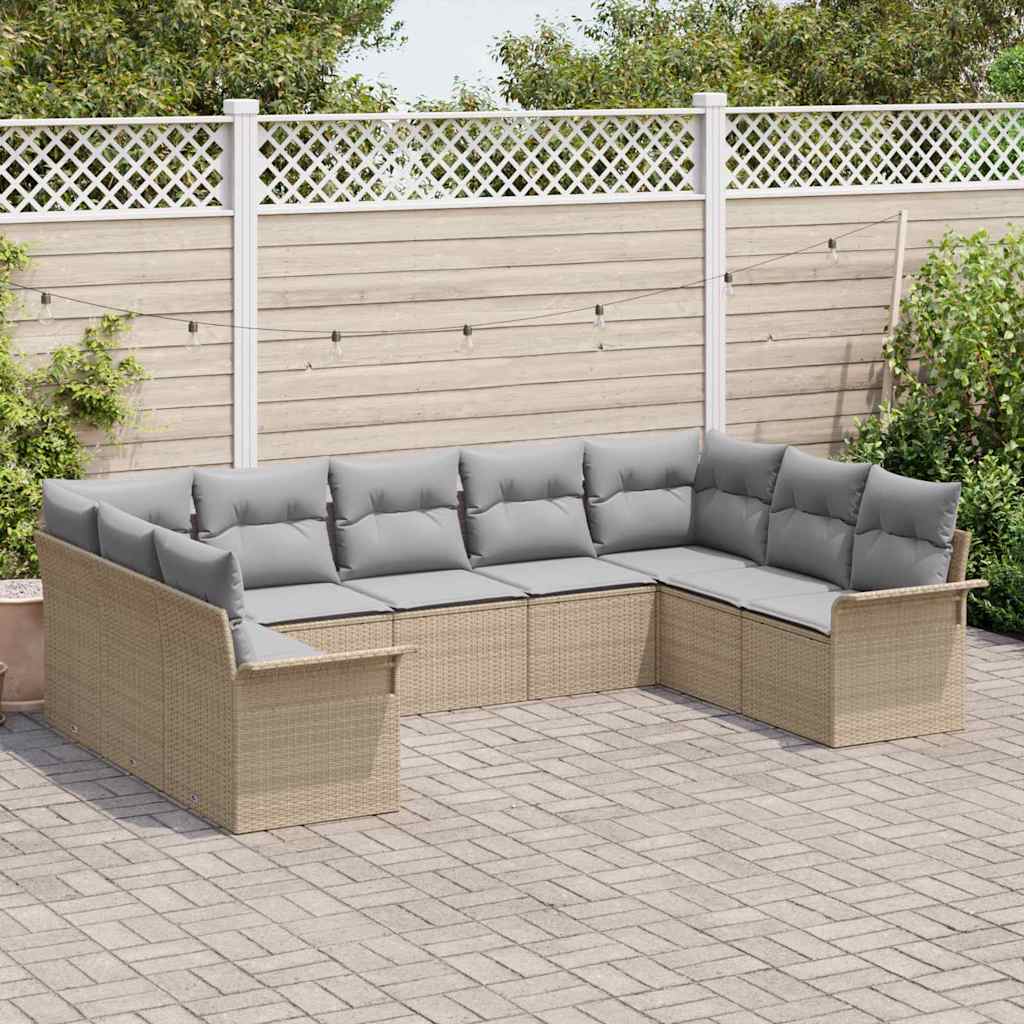 Garten-Sofa-Set mit Kissen 9 pcs Beige Poly Rattan