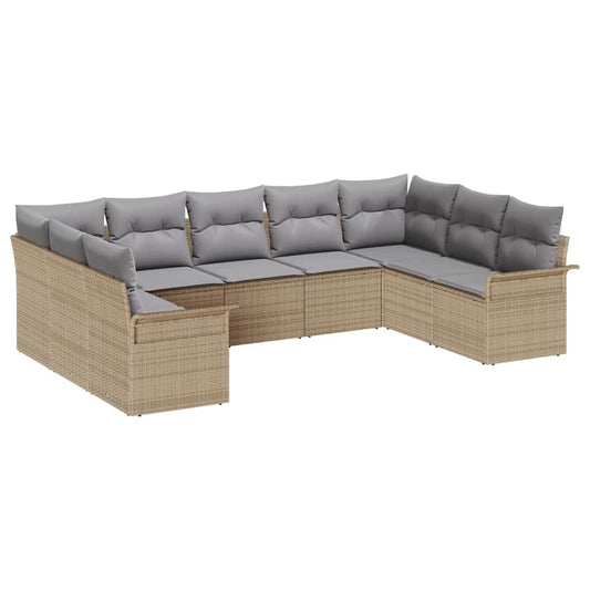 Garten-Sofa-Set mit Kissen 9 pcs Beige Poly Rattan