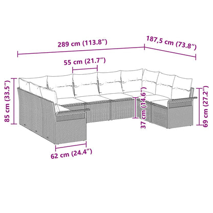 Garten-Sofa-Set mit Kissen 9 pcs Beige Poly Rattan