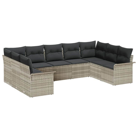 Garten-Sofa-Set mit Kissen 9 pcs Hellgrau Poly Rattan