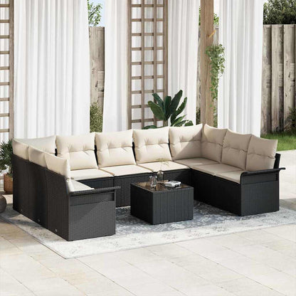 Garten-Sofa-Set mit Kissen 10 pcs Schwarz Poly Rattan
