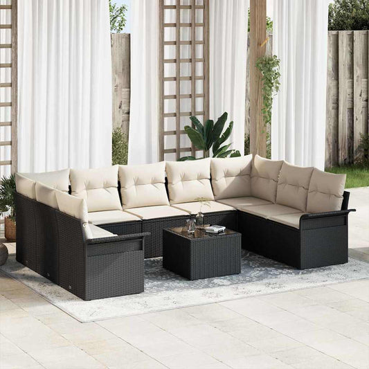 Garten-Sofa-Set mit Kissen 10 pcs Schwarz Poly Rattan