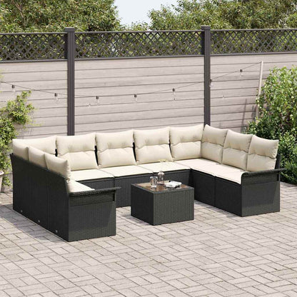 Garten-Sofa-Set mit Kissen 10 pcs Schwarz Poly Rattan