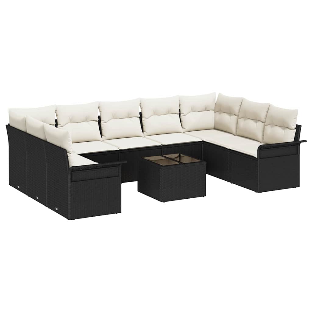 Garten-Sofa-Set mit Kissen 10 pcs Schwarz Poly Rattan